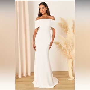 Lulus Exceptional Romance White Off-the-Shoulder Mermaid Maxi Dress Size Small
